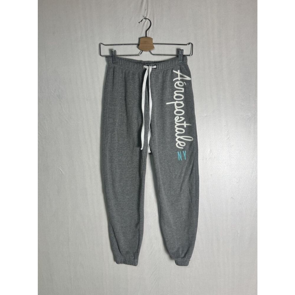 Aéropostale Womens Y2K Gray Jogger Sweatpants Logo NY Cozy Fleece Lounge Sz XS